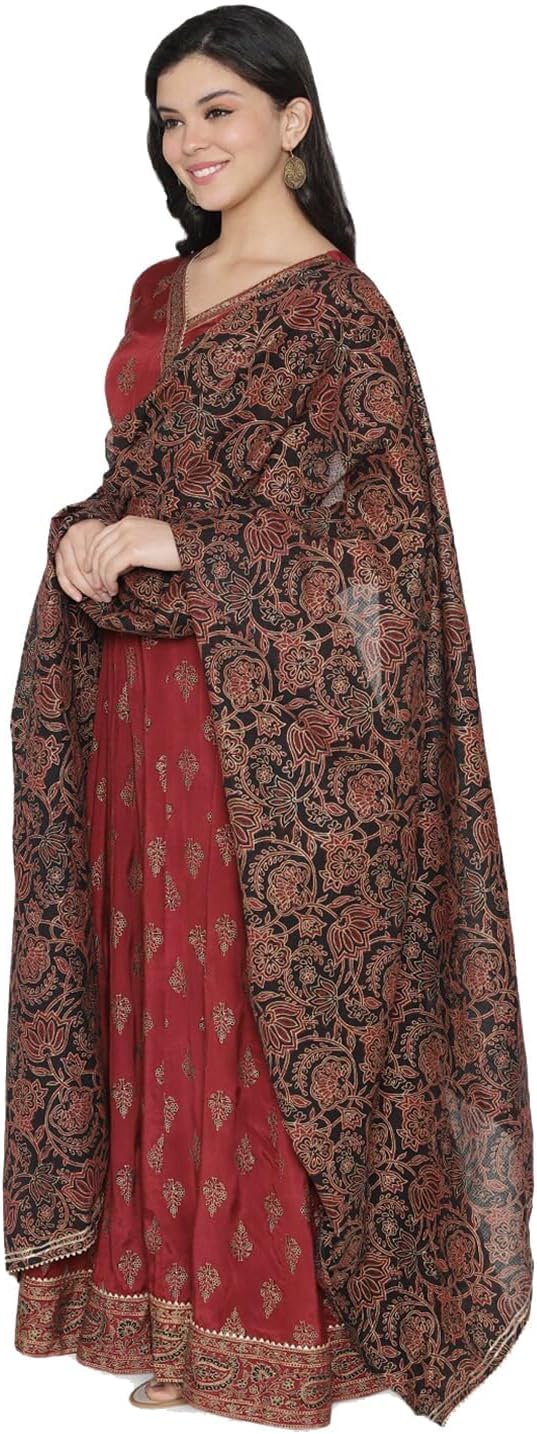 Compatible With rytras Women's Printed Anarkali Ethnic Wear Kurta Set with Dupatta(RYT206,S) Maroon