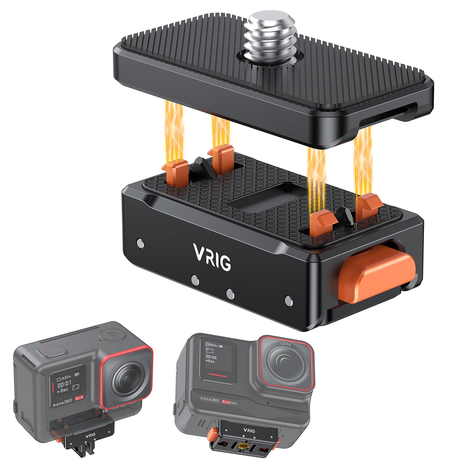 VRIG Base magnétique pour Insta360 Ace/Ace Pro 2/X5/X4/X4 Air, adaptateur de trépied magnétique Quick Release avec support d'extension 1/4"