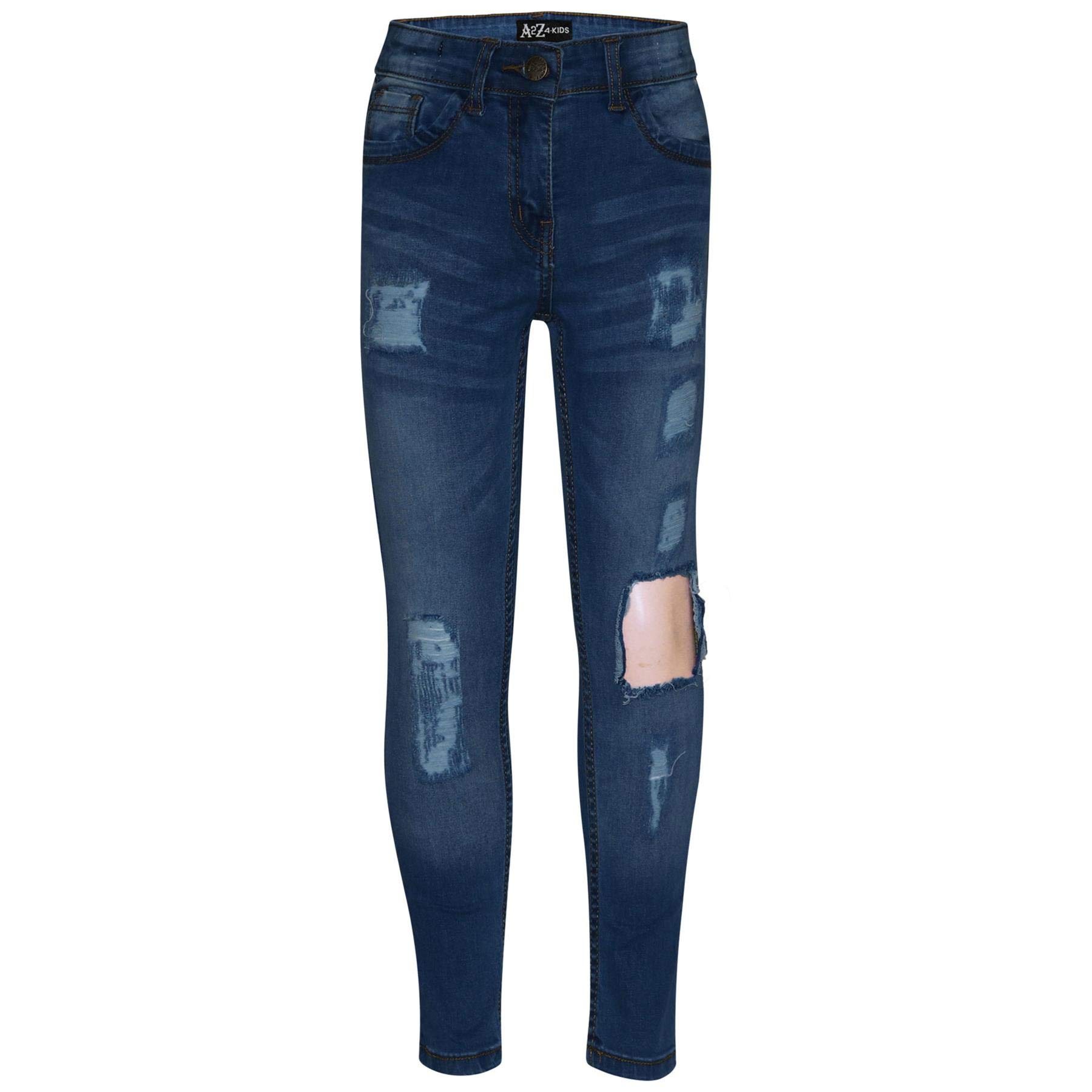 A2z 4 Kids Girls Mid Blue Kids Stretchy Denim Jeans Ripped Faded Fashion Jeggings Skinny - Jeans Jn32 13