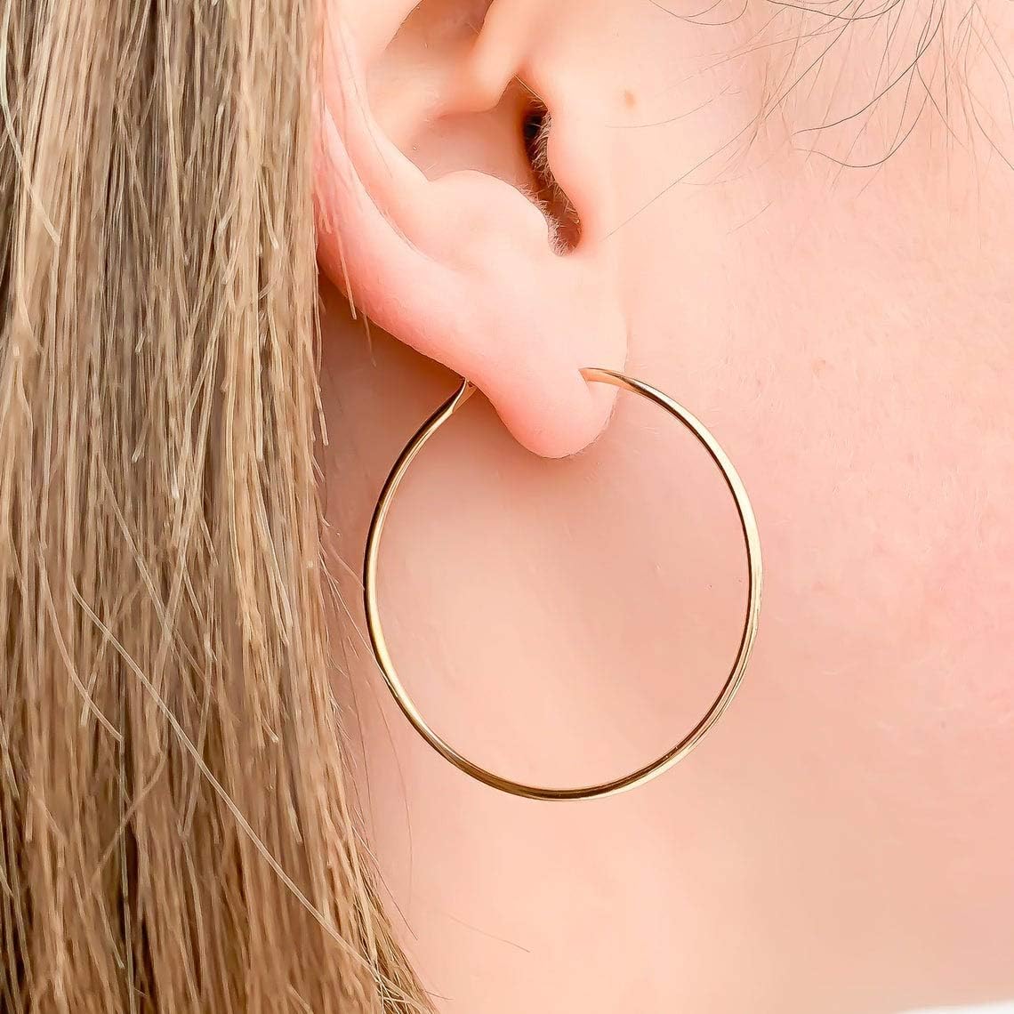 Large Gold Hoop Earrings, Comes as Pair, 14K Gold Filled, 45mm, 16 gauge, Butterfly Clutch, Hypoallergenic, Gold Earrings for Women (45mm, 14K Rose Gold Filled)
