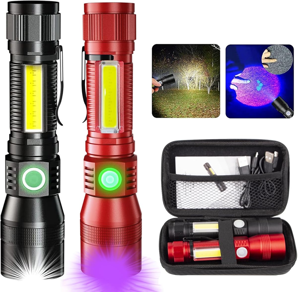 AdamStar Black Light Flashlight, 3 in-1 Rechargeable Flashlights, UV Light Magnetic LED Flashlight High Lumens, 7 Mode Camping Waterproof Flashlight for Pet Urine Detection