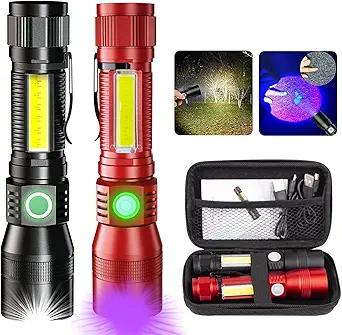 AdamStar Black Light Flashlight, 3 in-1 Rechargeable Flashlights, UV Light Magnetic LED Flashlight High Lumens, 7 Mode Camping Waterproof Flashlight for Pet Urine Detection