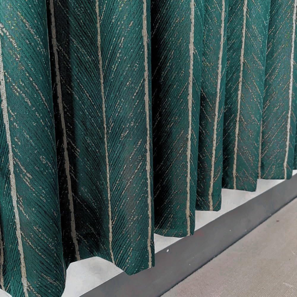 Amidoudou 1 Pair American Luxury Retro Fish Bone Drapes Room Darkening Green and Gold Curtains for Living Room Bedroom (Green,54"x96")