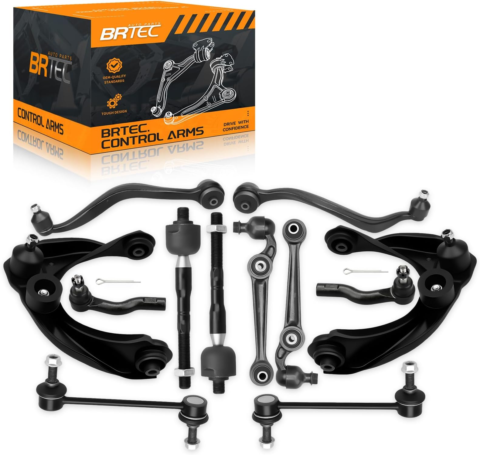 BRTEC Front Upper & Lower Control Arm w/Ball Joints & Tie Rods & Sway Bars 2010 2011 2012 Ford Fusion Mercury Milan Lincoln MKZ 12pcs