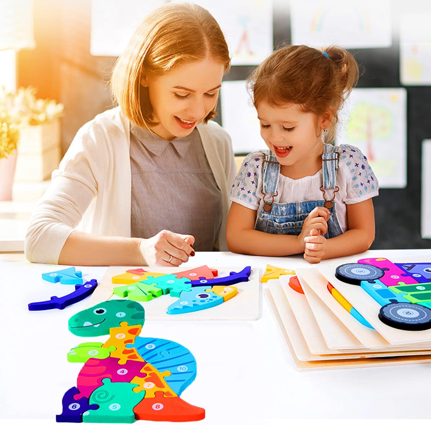 HUADADA Toddler Toys Puzzles for 2 3 4 Year Olds Kids Dinosaur Jigsaw Animals Number Shape Puzzle Gifts for Children Toddler Puzzles Boy Girls Learning Educational Toys(4 Pack) - Image 3