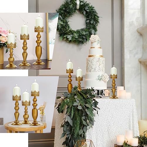 Miniatura 4 de Efavormart - Juego de 2 velas de cristal con tubo de vidrio para centro de mesa de boda (17 pulgadas de alto, color dorado y ámbar