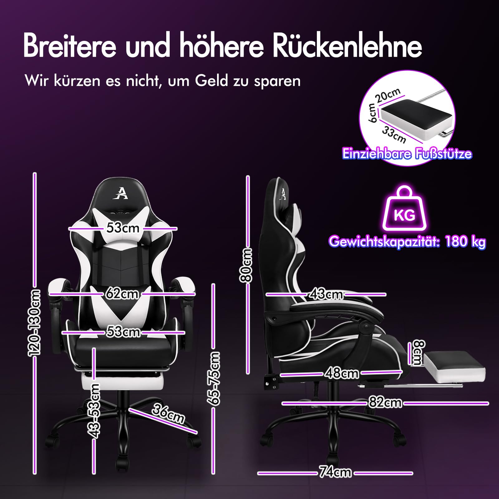 ALFORDSON Gaming Bürostuhl Mit Massage & Fußstütze - Ergonomischer Gamer Sessel Bis 180kg
