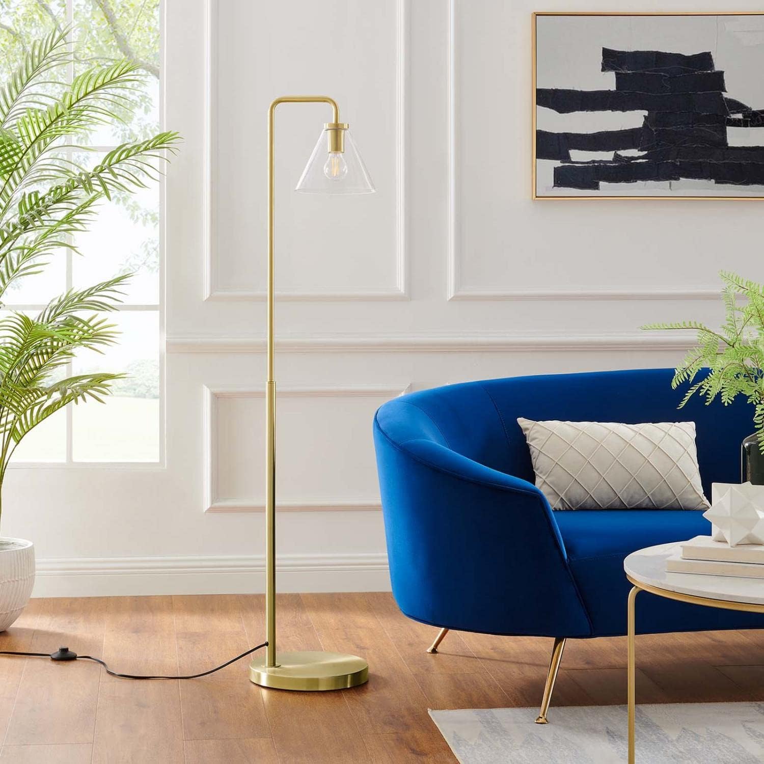 Modway Element 1-Light Modern Glass/Metal Floor Lamp in Satin Brass