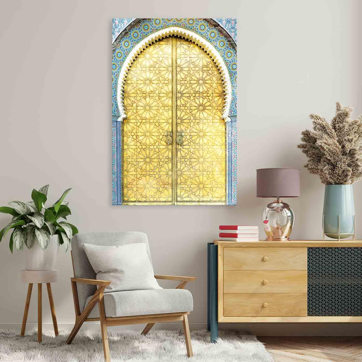 Arjazia Tableau Arabe Porte - Décoration Murale Orientale - 60x40cm et 90x60cm - Impression sur Toile Haute Résolution - Toile Tendue sur un Cadre en Bois (90x60cm)