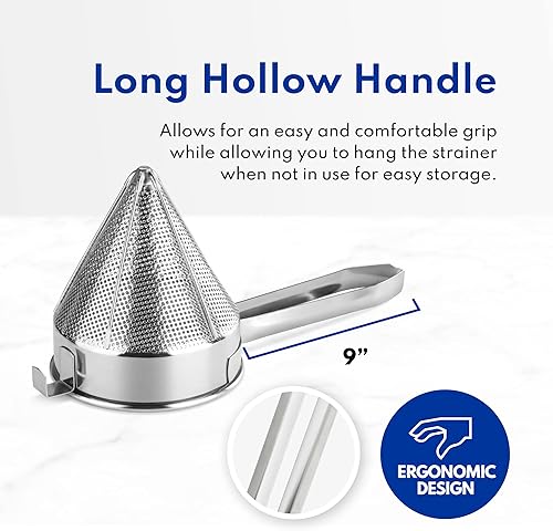 Miniatura 5 de New Star Foodservice 34196 188 Colador de tapa de acero inoxidable de China, 7 pulgadas, malla gruesa