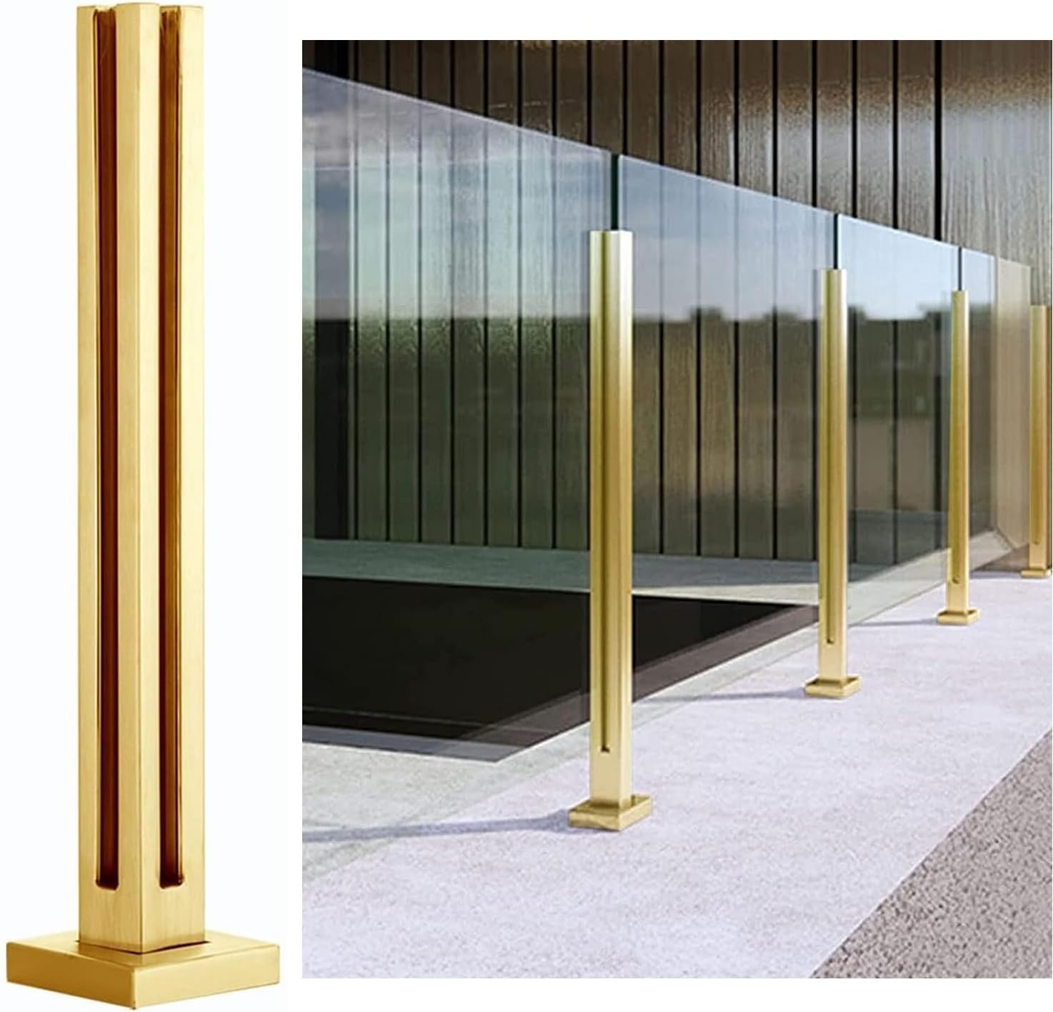 Amazon.com: Railing Post Glass Railing Panels Post for Balcony, Gold ...