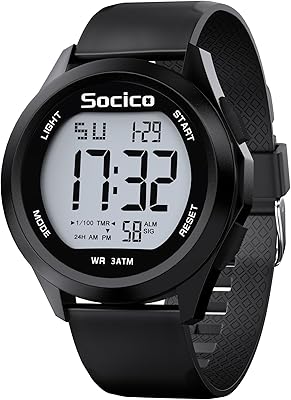 SOCICO Montre Numérique de Sport Militaire pour Homme, Étanche Chronographe d'extérieur avec éclairage LED Alarme de Date
