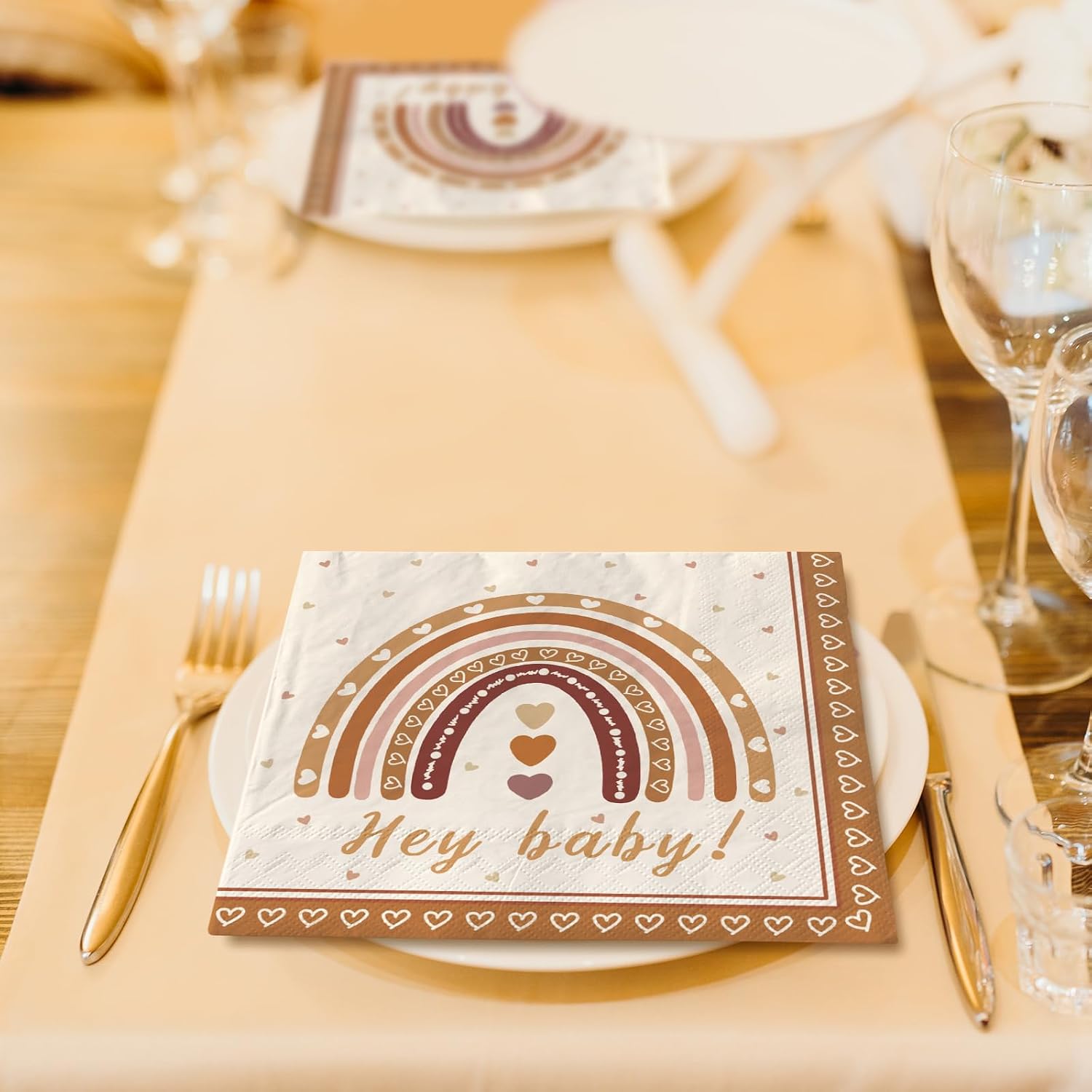 AnyDesign 80 Pack Boho Rainbow Paper Napkins Hey Baby Party Luncheon Napkins Retro Disposable Decorative Hand Napkin for Baby Shower Birthday Party Supplies
