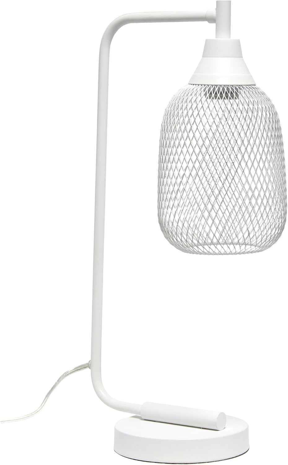 Elegant Designs LD1096-WHT 19" Chic Contemporary Mesh Wire Arch Desk Lamp, for Living Room, Bedroom, Office, White