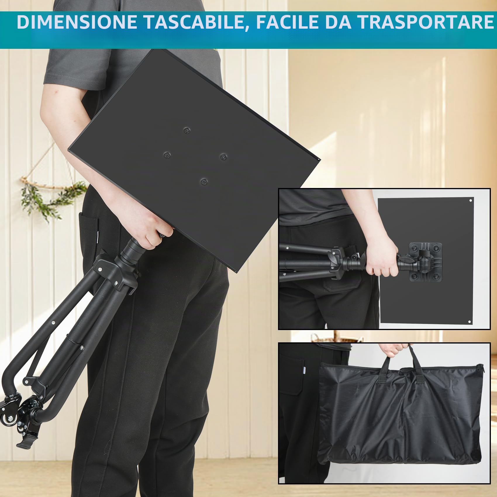 GlobalCrown Supporto Proiettore da Terra Regolabile in altezza (66-160 cm),Treppiede per Proiettore portatile Laptop con Vassoio per mouse e supporto per Telefono,Treppiede rotante con ruote