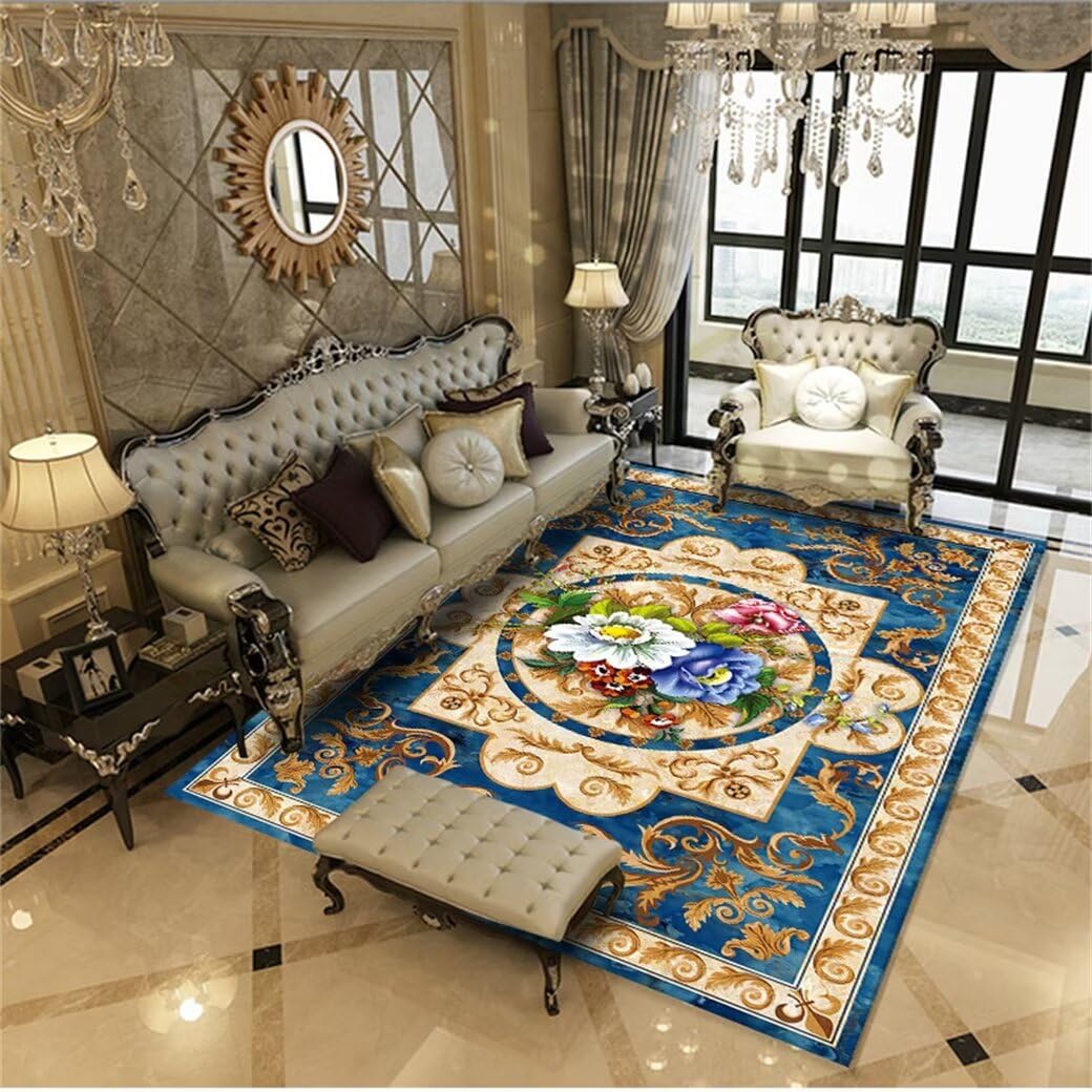 Tapis de sol bleu floral 50x80 cm pour une descente de lit vintage chaleureuse