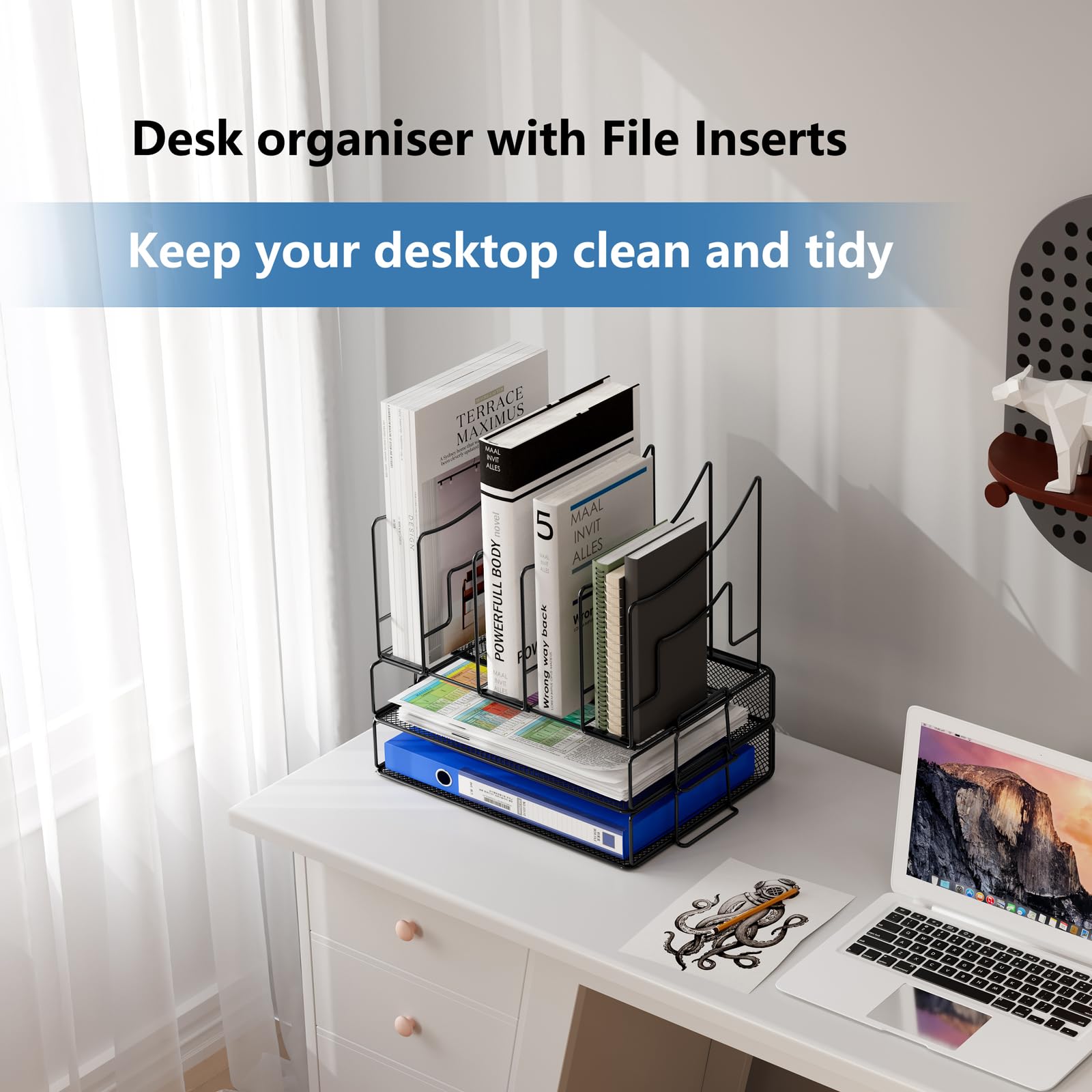 TQVAI Stackable Letter Tray Desk Tidy Organiser with 5 Section Magazine File Holder A4 Paper Storage Organiser Document Holder, Black - Image 4