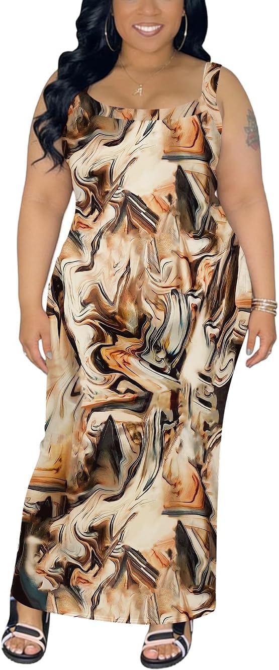 YeGine Women Plus Size Bodycon Maxi Dress Summer Slip Sexy Sleeveless Long Dresses