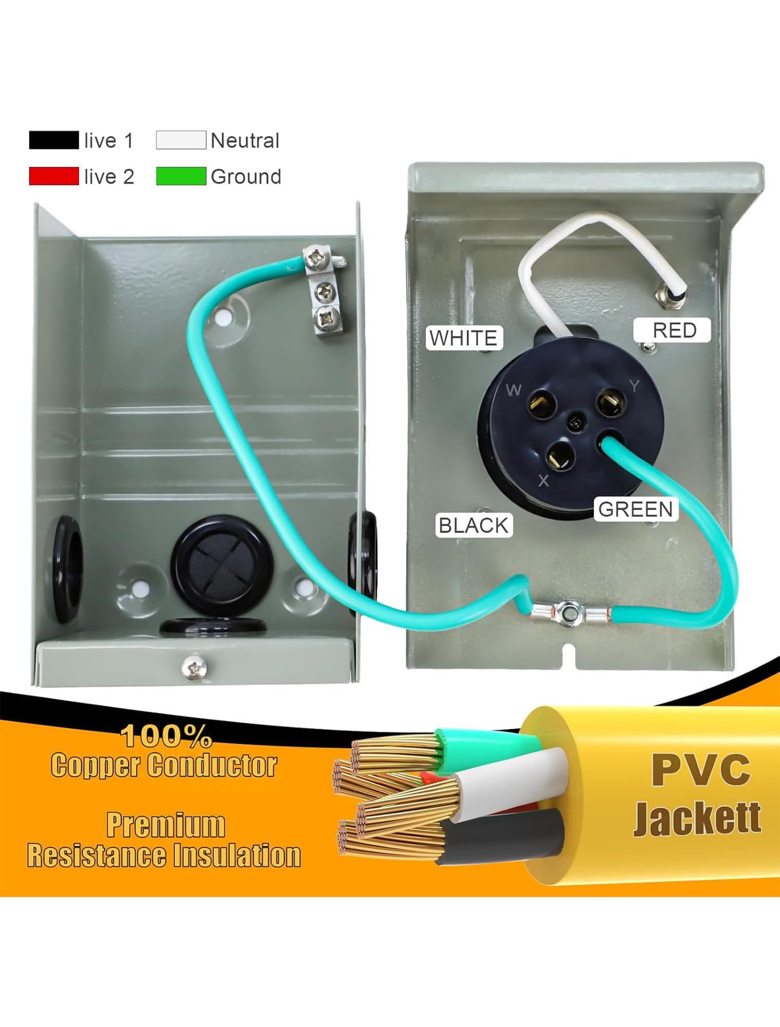 Generator Cable Intry Generator To House Hookup Kit 50 Amp Generator Cord & Power Inlet Box ...