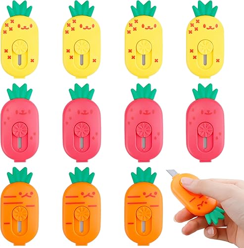 Lindo mini cortador de caja retráctil, pequeño abrecartas en forma de piña que se abren para abrir, cuchillos de seguridad portátiles Kawaii para