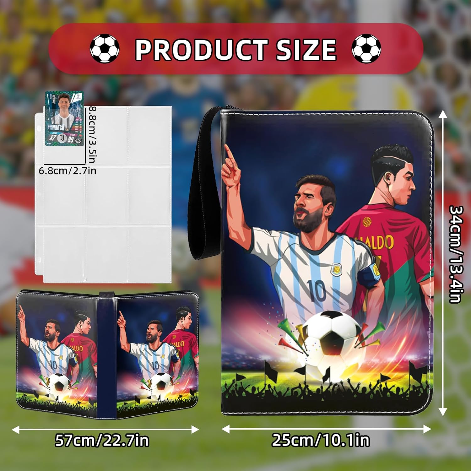 900 Pockets Soccer Card Binder, Premium Card Ablum with 50 Removable Sleeves for Standard Size Cards(Game Card/Sport Card/MTG/TCG), Sturdy Card Holder Folder, Storage Collecting Binder for Collectors
