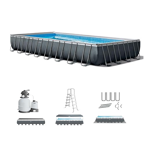 INTEX 26373EH Ultra XTR Deluxe Rectangular Above Ground Swimming Pool Set 32ft x 16ft x 52in, Includes 2800 GPH Sand Filter Pump, SuperTough Puncture Resistant, Rust Resistant, Easy to Assemble