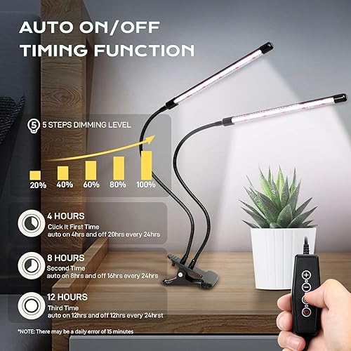 Miniatura 3 de iPower Luz LED de cultivo lámpara de cultivo de plantas con clip de espectro completo de 6000 K con 84 LED blancos y rojos para plantas de interior