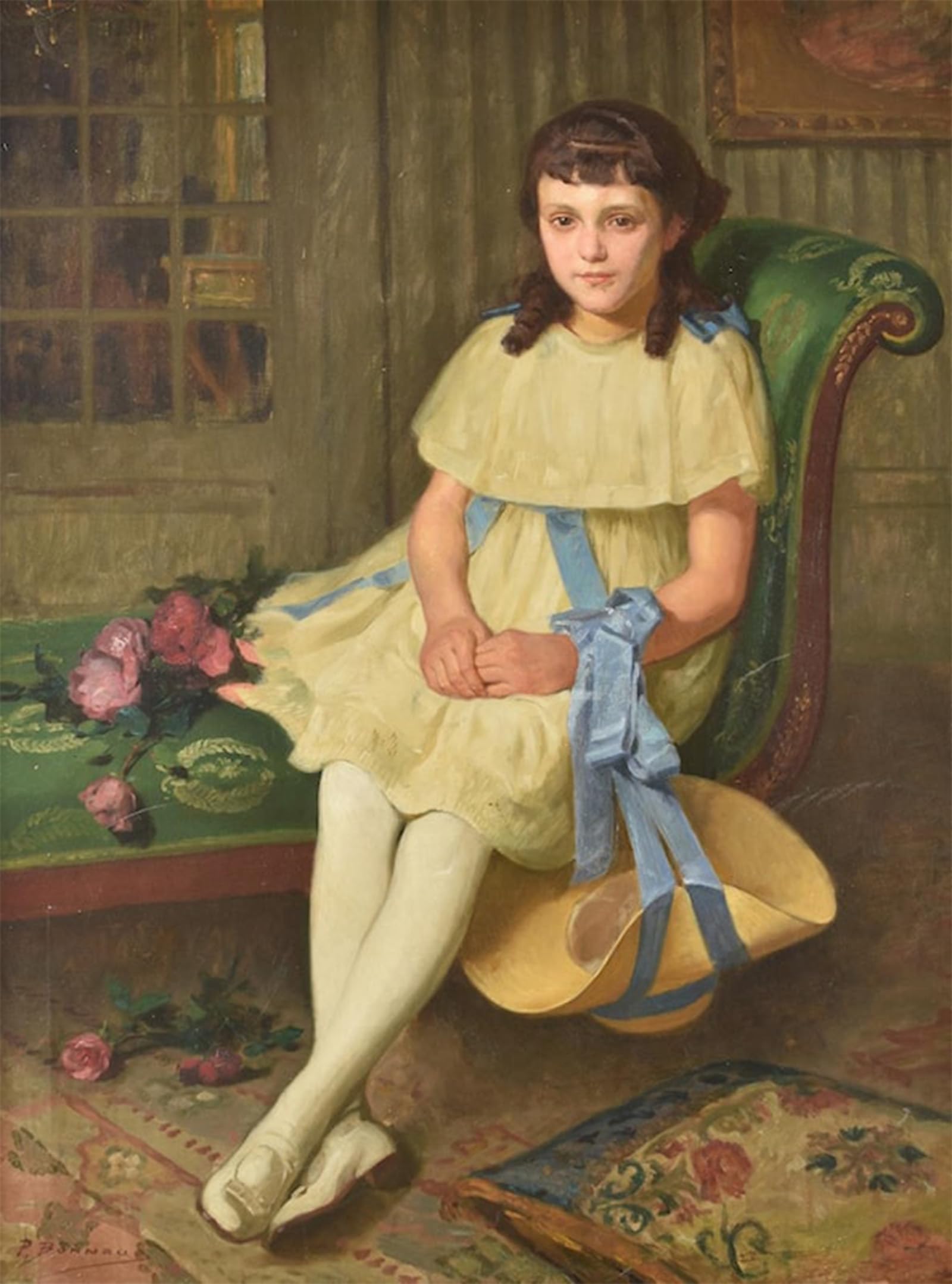 SERENDIPITP Abstract Painting Mural Print Picture Wall Decor Painting Portrait of a Young Girl Seated by Pierre Bonnaud Vintage Wall Artwork for Home Decor 60x90cm