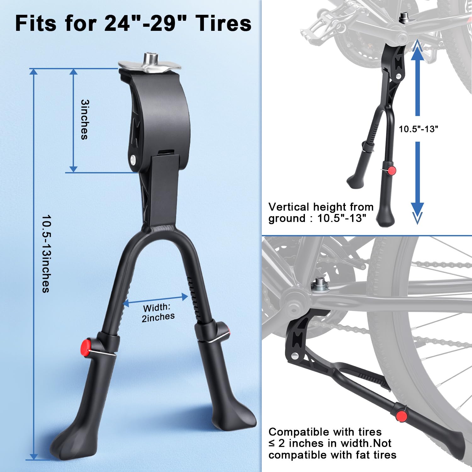Béquille de vélo réglable en hauteur pour vélos adultes de 61 cm, 66 cm, 73 cm, support central pour VTT, route et cargo
