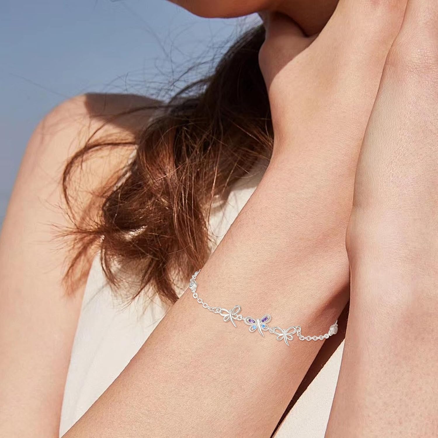 PRAYMOS Dragonfly Bracelet for Women Sterling Silver Women's Bracelets Adjustable Chain Dragonfly Jewelry Gifts