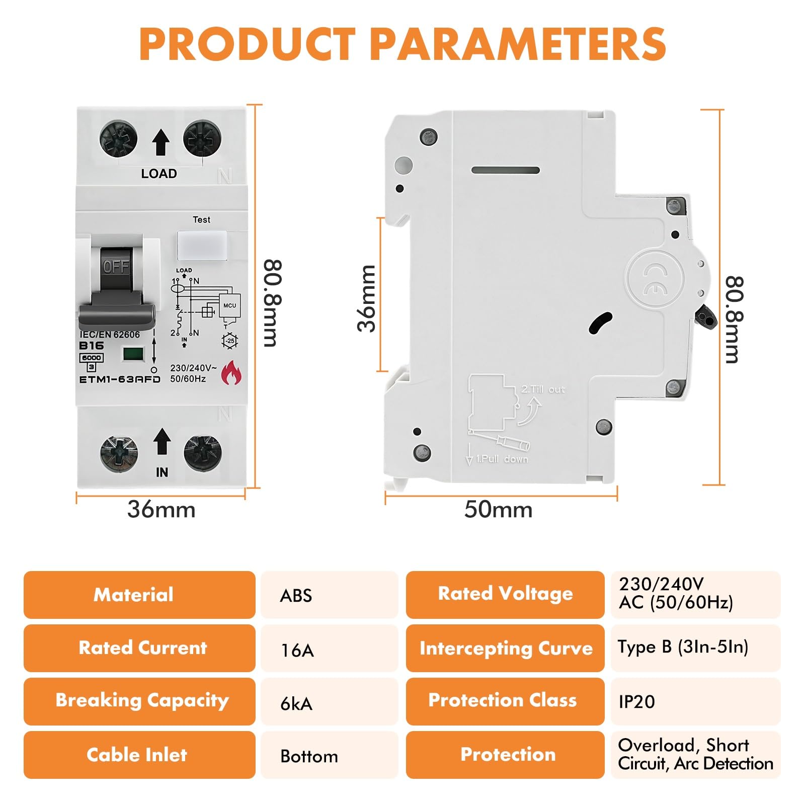 Jadeshay Interruttore Magnetotermico AFDD 1P+N 16A 230V 3~5 In Volte Corrente Nominale Distacco Istantaneo Interruttore Antincendio per Prevenire Incendi di Origine Elettrica Causati da Cavi Usurati