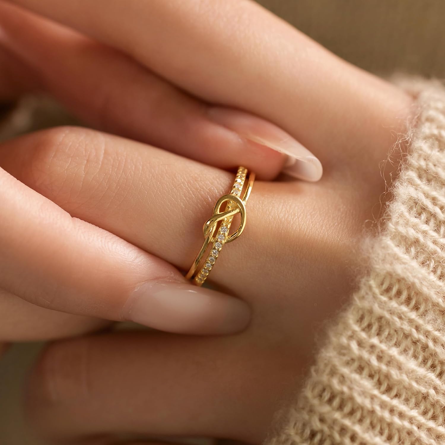Heart Rings for Women Mother Daughter Friendship Knot Ring Promise Ring for Her 925 Sterling Silver 14K Gold Plated Cubic Zirconia Stackable Ring Purity Rings Birthday Graduation Gifts - Image 4