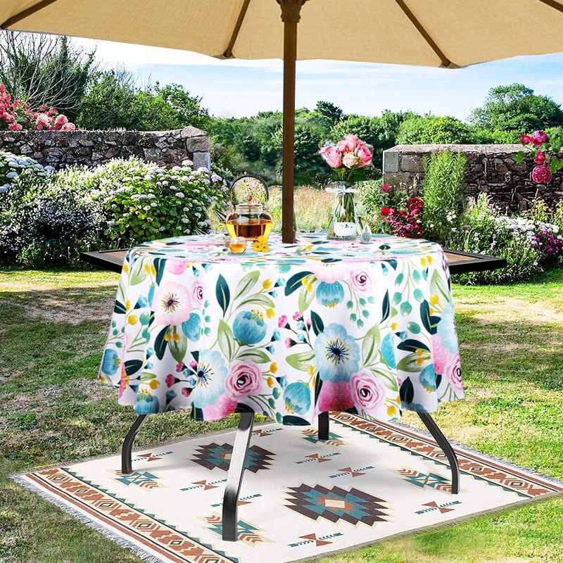Image of EHouseHome Outdoor Indoor 60inch Round Tablecloth with Umbrella Hole and Zipper, Waterproof Zippered Patio Cloths, Spring /Summer Table Covers for Backyard Circular Table /BBQs /Picnic