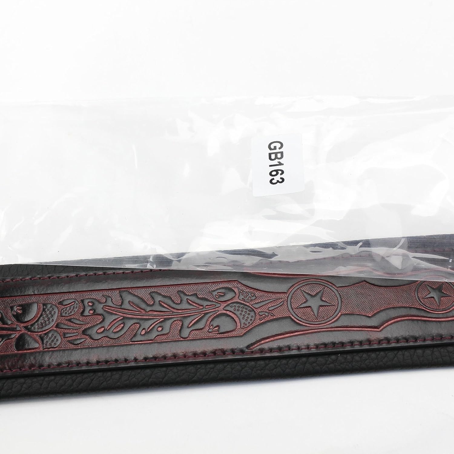 Walker & Williams GB-163 Oxford Brown Handmade Padded Guitar Strap with Oak Leaves & Texas Star Tooling For Acoustic, Electric, And Bass Guitars