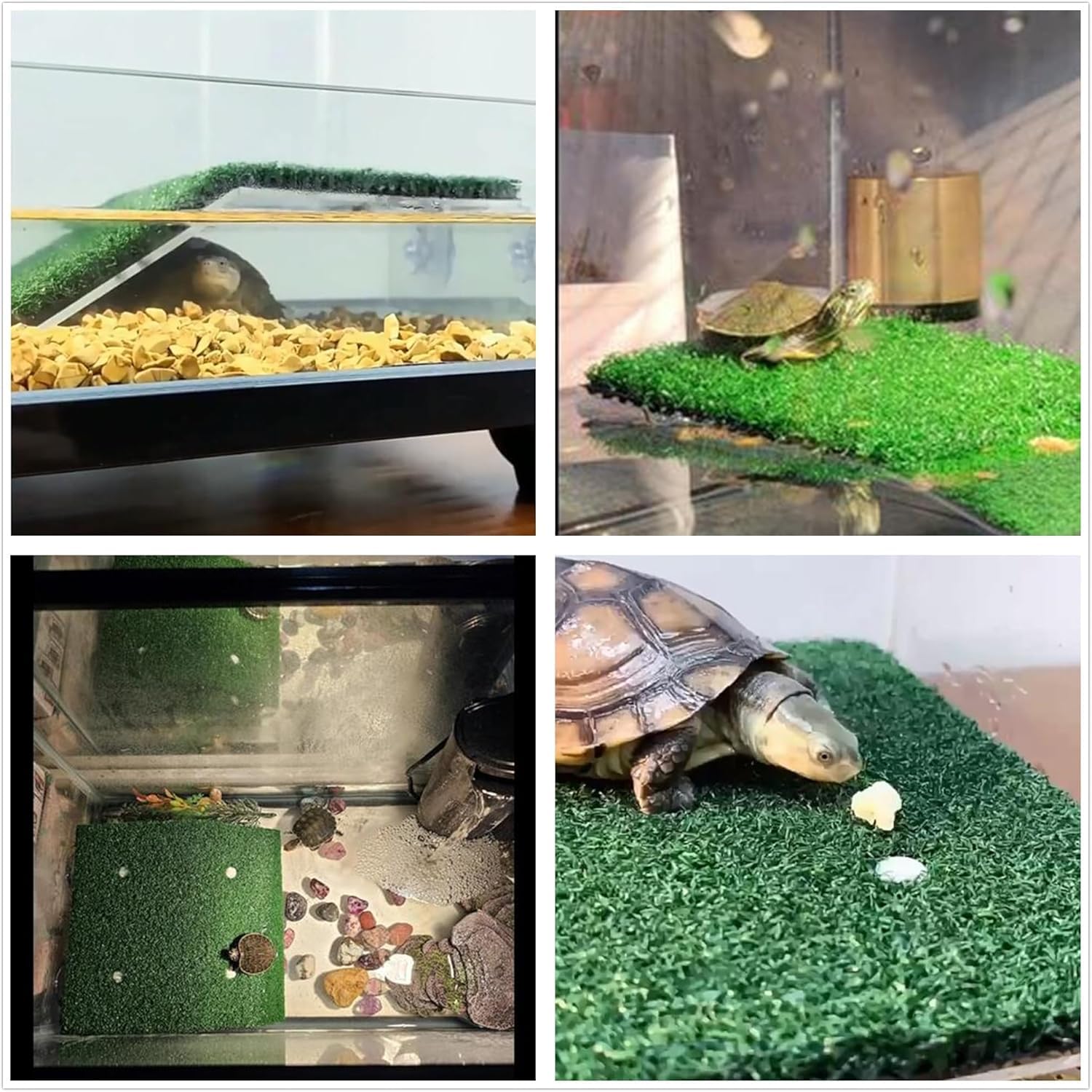 Turtle Basking Platform Tortoise Ramp Ladder with Suction Cups Fish Tank Water Lifelike Green Turf Resting Terrace Climb Rest Dock for Reptile Frog Pier - Image 3