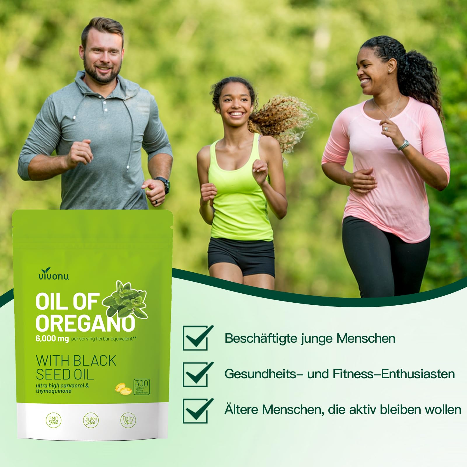 VivoNu Olio di Oregano, Oil of Oregano with Black Seed Oil, olio di origano biologico, senza OGM, 300 unità