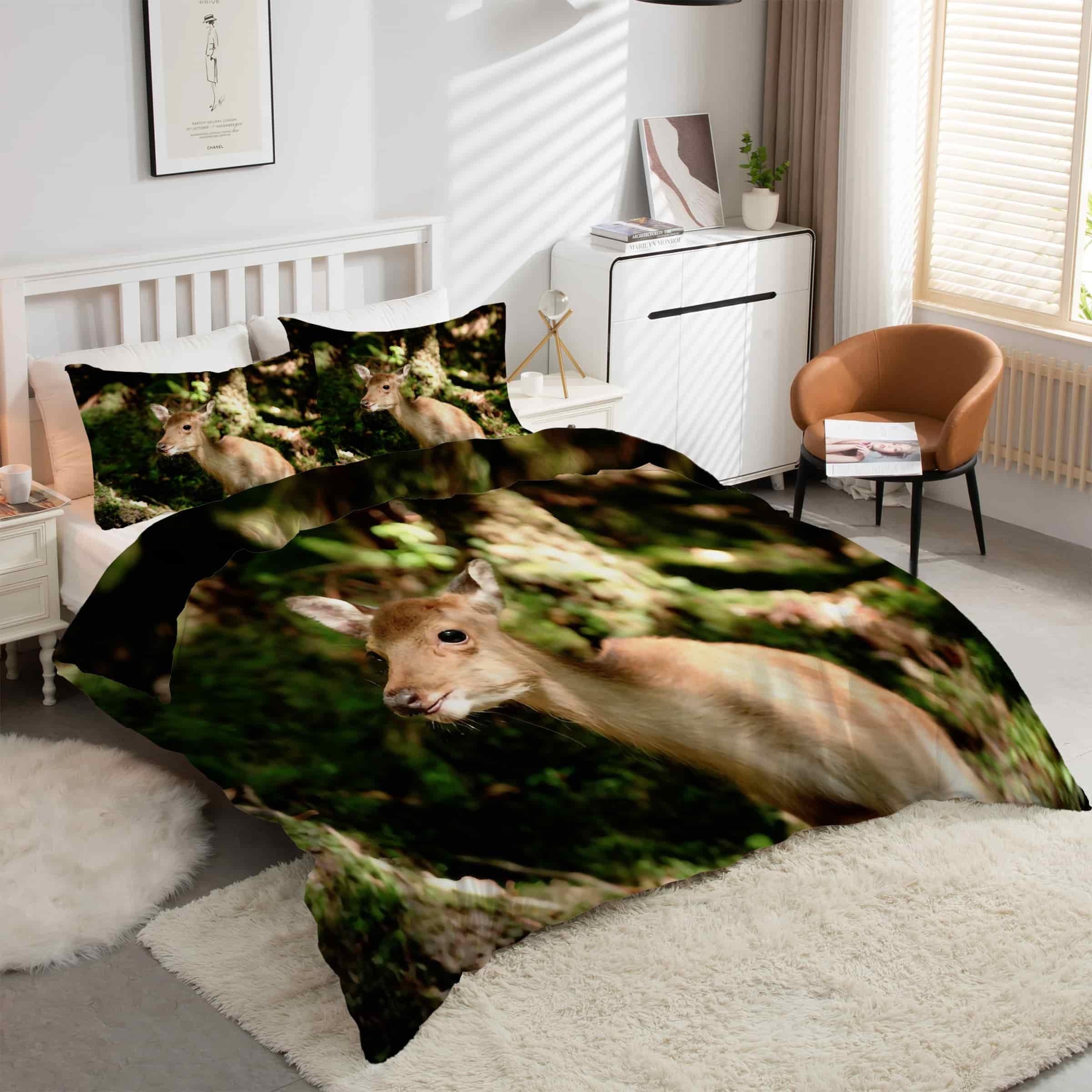 Parure de lit antilope 200x200 cm avec housse de couette jaune et 2 taies d'oreiller