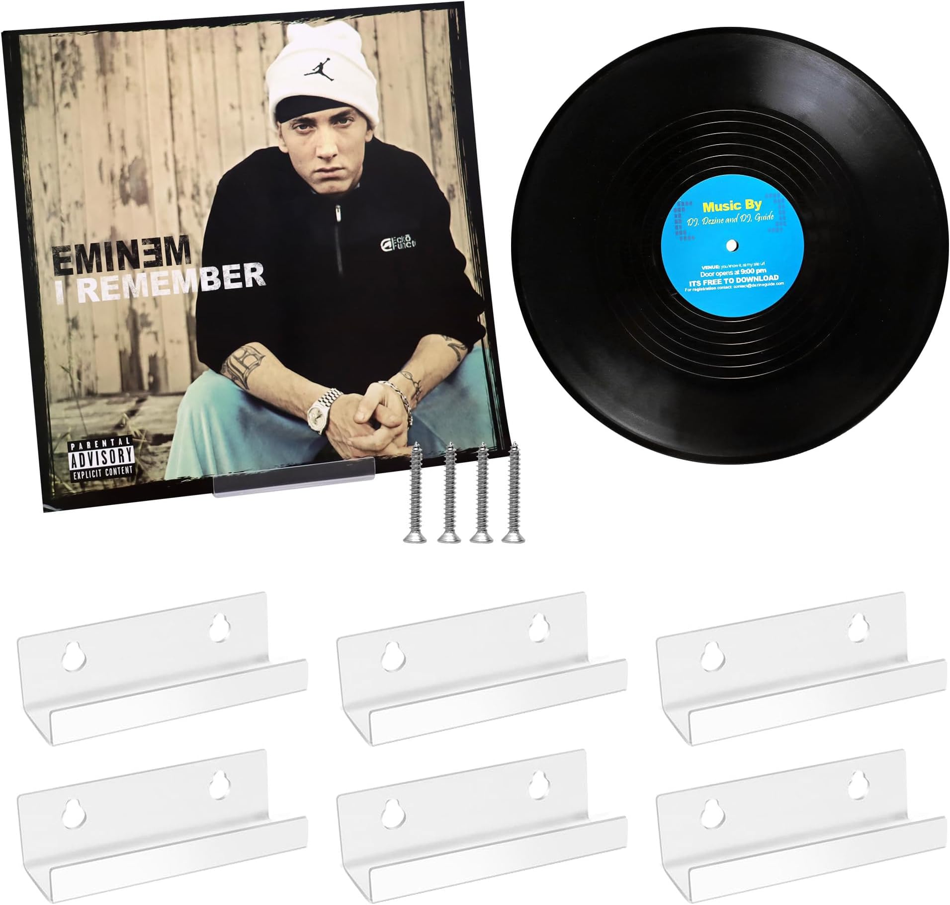 HBSTUDIO6 PCS Vinyl Record Shelf Wall Mount, 4 INCH Clear Acrylic Album Record Holder Display Floating Shelves Wall Monut for Bathroom Bedroom Living Room Kitchen (4 inch, Clear)