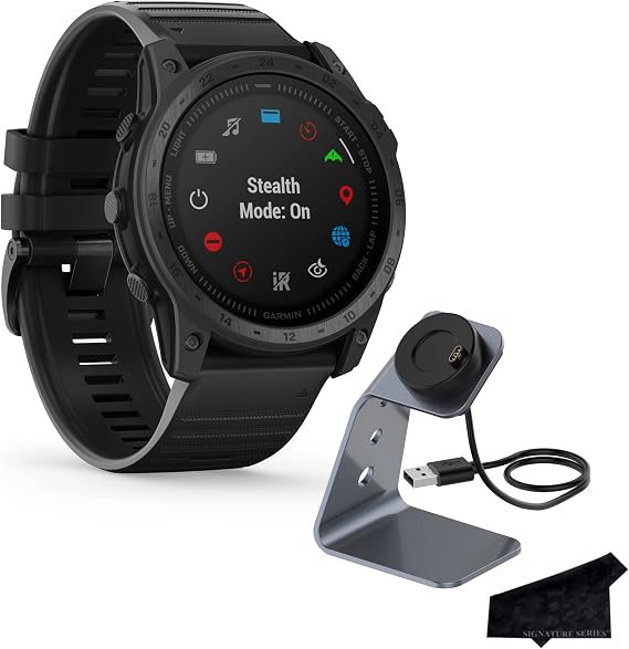 Garmin tactix 7 Standard Edition Rugged Tactical GPS Touchscreen Smartwatch | Black/Silicone Band, Sapphire Lens, Military Standard, Up to 28 Day Battery Life with Signature Series Charger Bundle