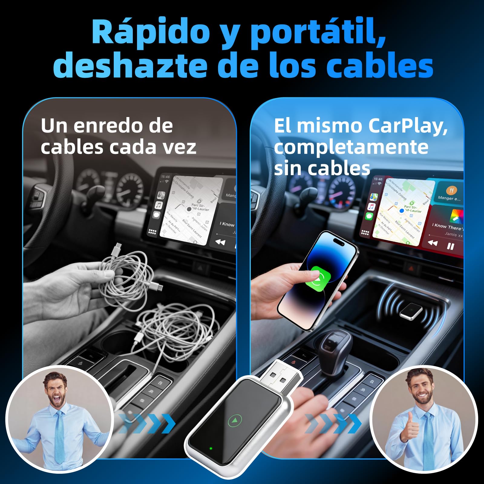Linghuang Mini Adaptador Carplay Inalambrico & Adaptador Android Auto Inalambrico, Convierte de Cableado a Inalámbrico, Plug & Play, Conexión Rápida y Estable, Compatible con iOS 10+ & Android 11+