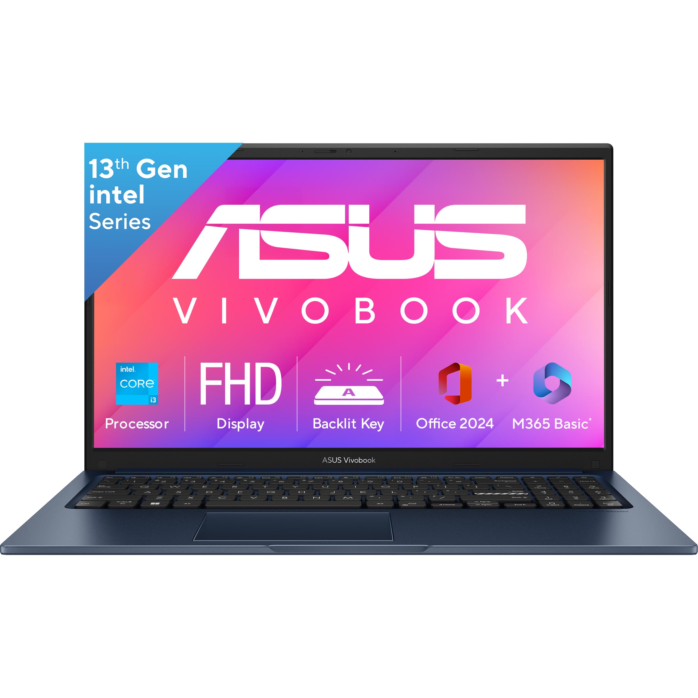 ASUS Vivobook 15, 13th Gen, Intel Core i3-1315U, 16GB RAM, 512GB SSD, FHD, Anti-Glare, 15.6", 39.6 cm, Windows 11 Home, M365 Basic(1yr)* Office24, Quiet Blue, 1.70 kg, X1504VA-BQ342WS, Laptop