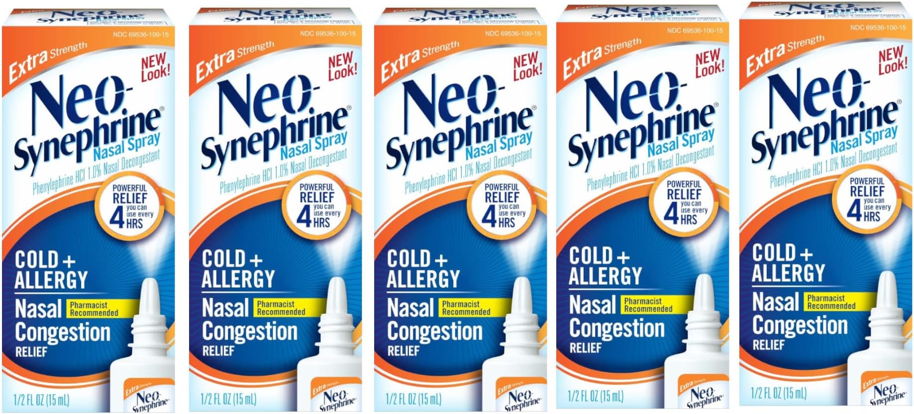 Neo-Synephrine Extra Strength Nasal Spray 15 mL – Phenylephrine 1% Fast Acting Nasal Decongestant For Cold And Allergy Relief (Pack of 5)