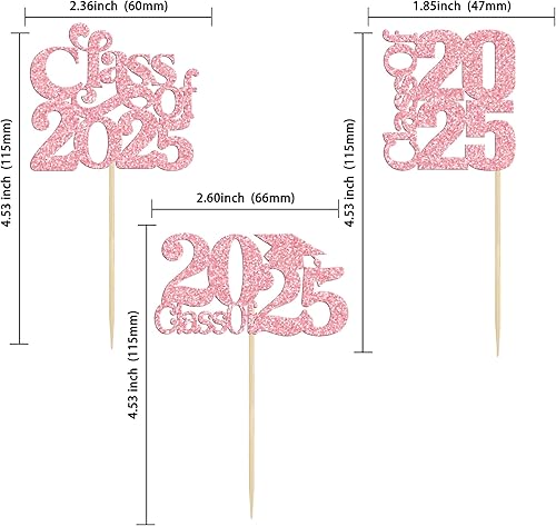 Miniatura 2 de Paquete de 30 adornos para cupcakes temáticos de graduación 2025 con purpurina para la clase de 2025 para cupcakes, tapas de graduación,