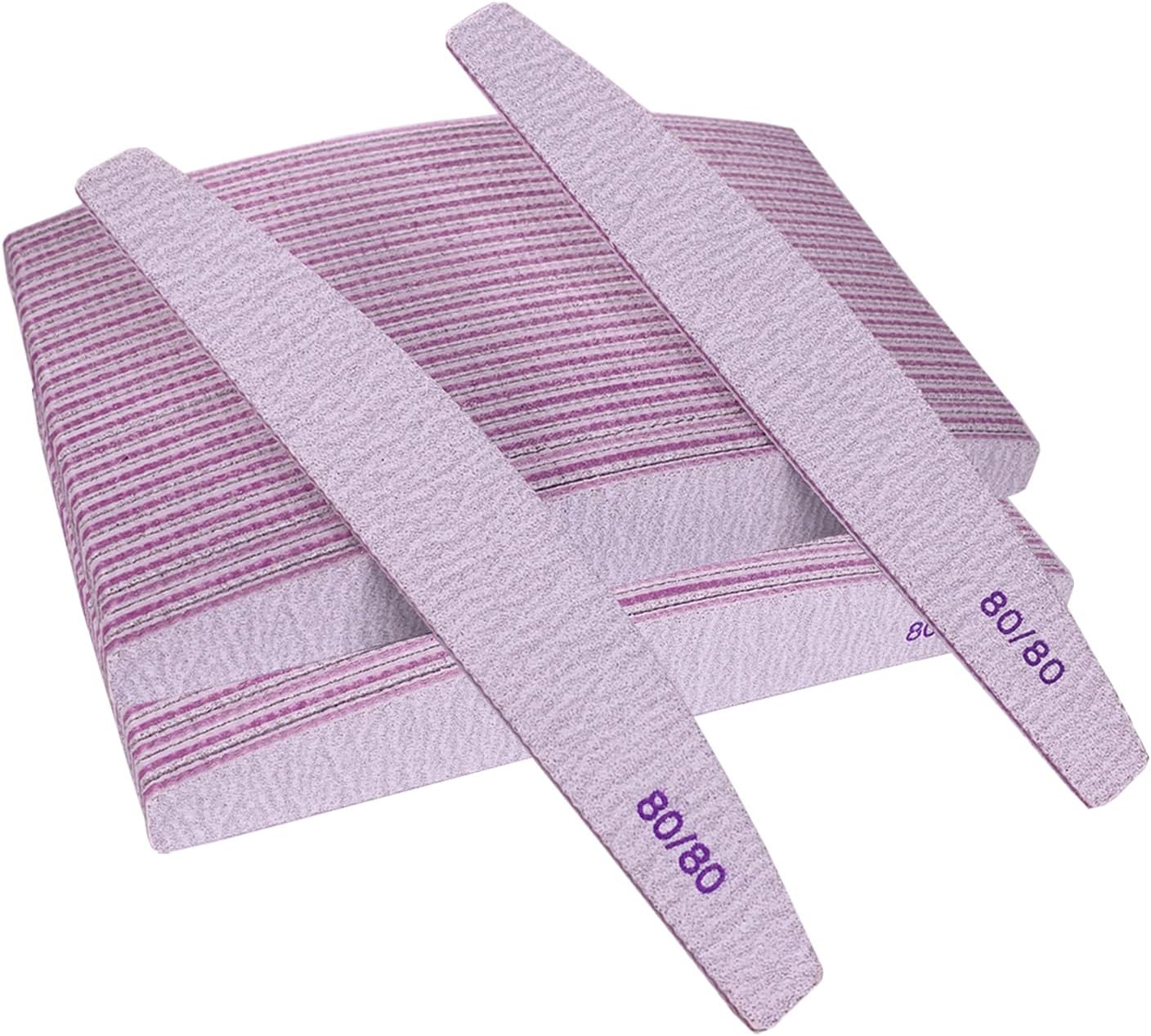 Nail Files 80/80 Grit (100 Pack), Emery Boards for Acrylic Nails and Gel Nails, Coarse Nail File 80 Grits Double Sided Emory Board Professional Nail Filers Reusable Washable Manicure Curved Gray Bulk