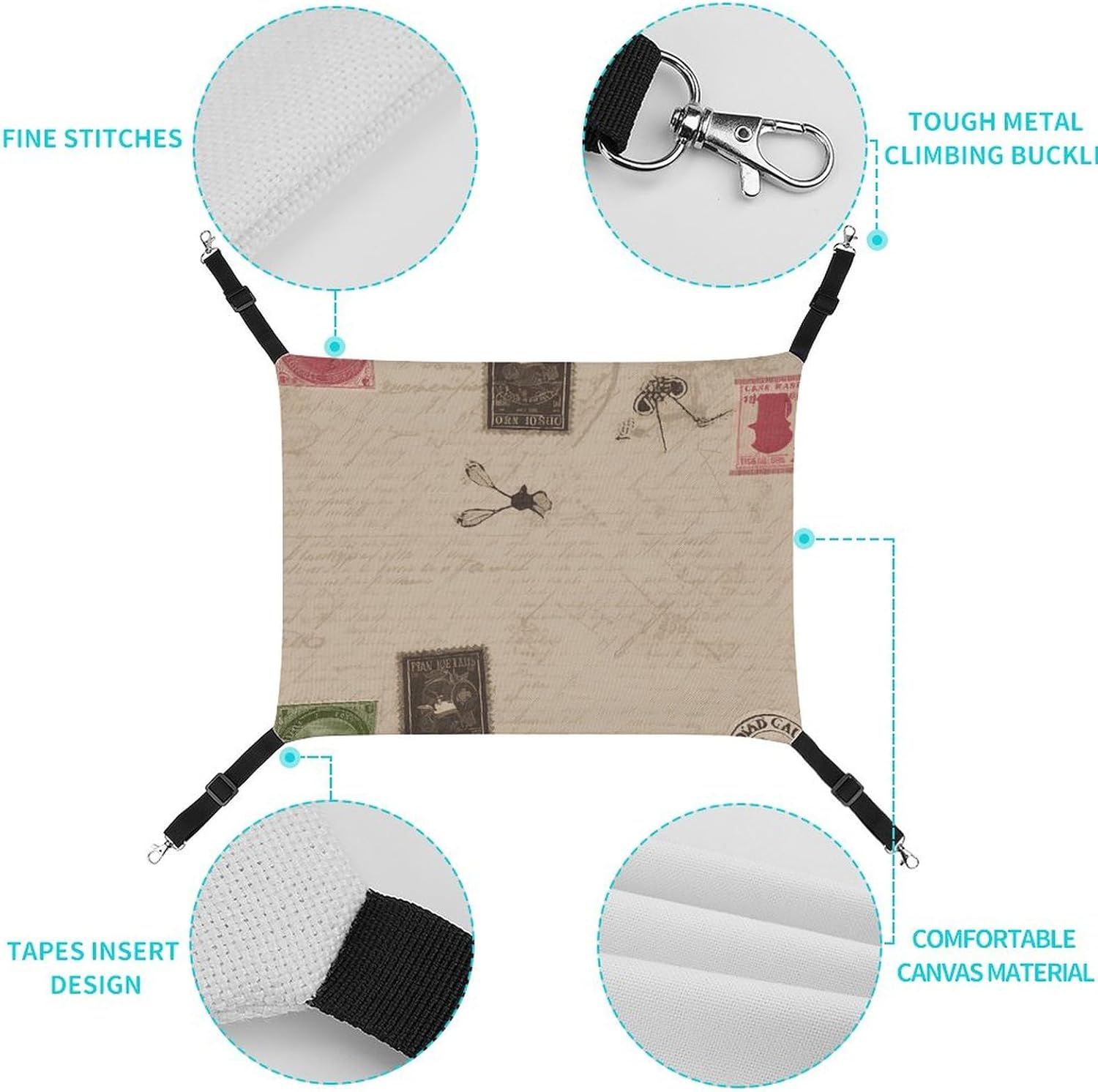 review Hanging Pet Hammock, Old Fashioned Mail Printed Soft Breathable Pet Hammock with Adjustable Straps and Metal Hooks for Cats Small Dogs Rabbits Sugar Gliders
