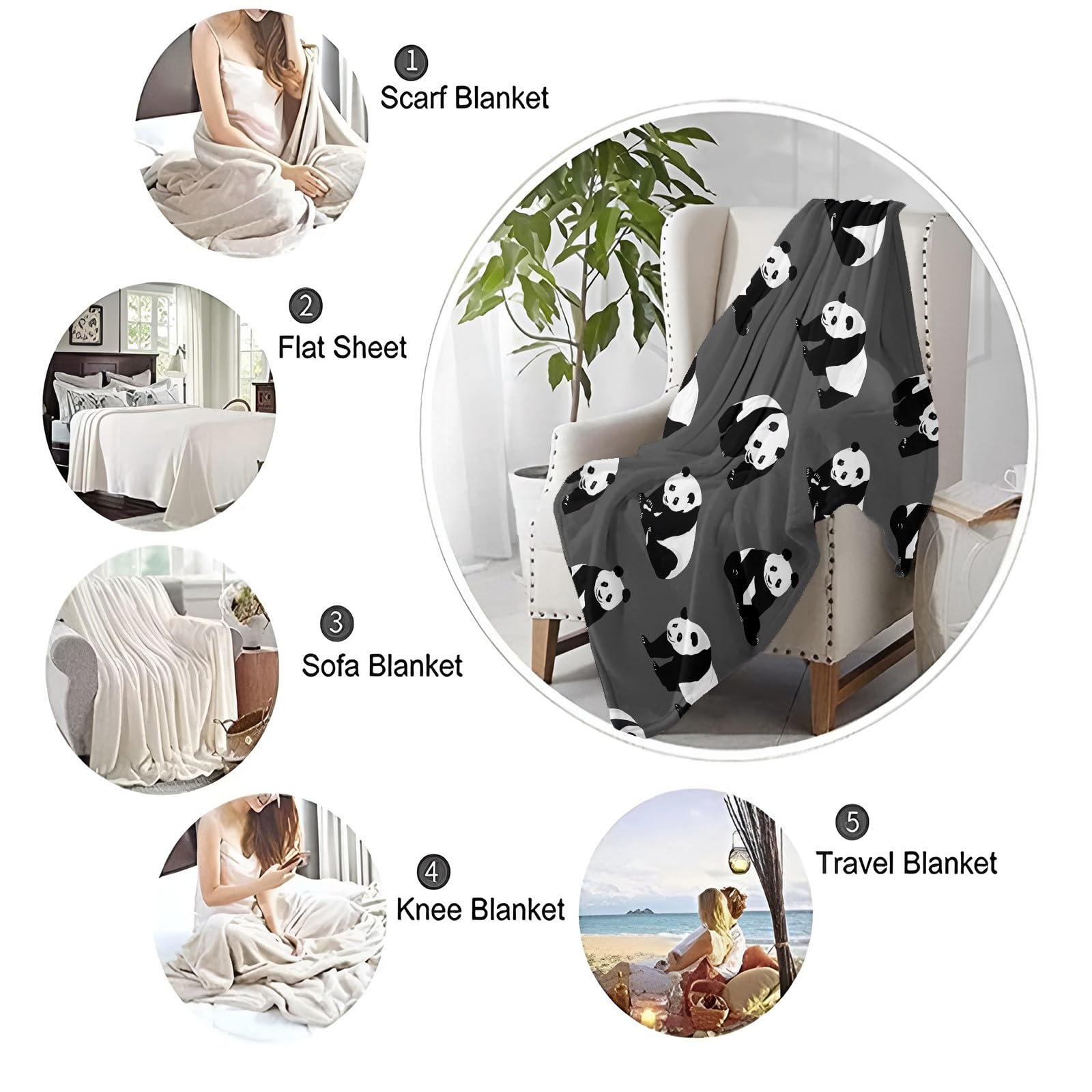 Plaid Couverture Extra Doux Panda Géant De Dessin Animé Gris 180x200 cm Couvre-lit Multi-usages Canapé, Plaid pour lit, Couverture Foulard Doux et Chaude Plaid Canapé Flanelle