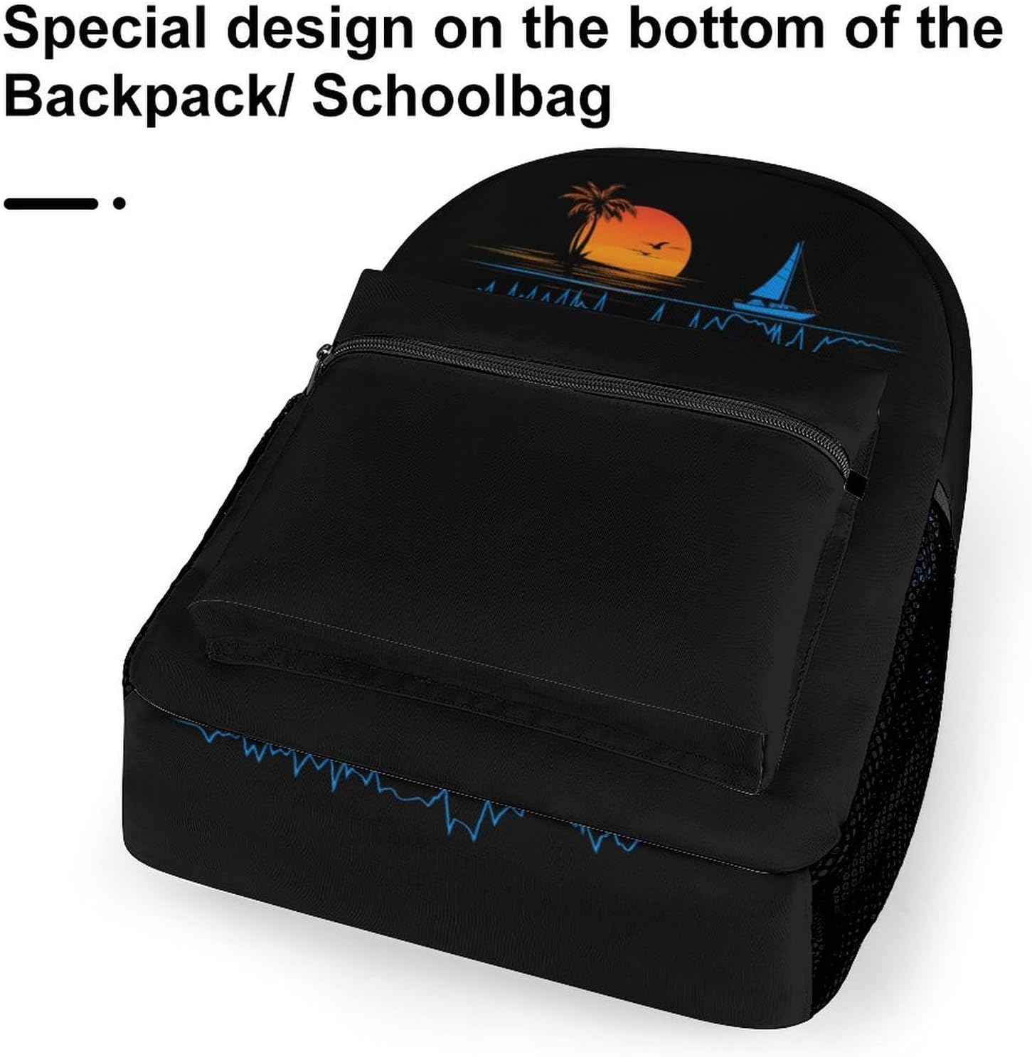 Heartbeat with Sailboat Tropical Palm Trees Laptop Backpack Lightweight Travel Daypack Shoulder Bag for Men Women