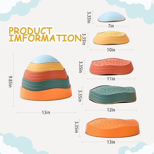 Miniatura 2 de Juego de 5 piedras de equilibrio para niños, 5 piezas antideslizantes de río, juego de carrera de obstáculos, juego de coordinación en interiores y