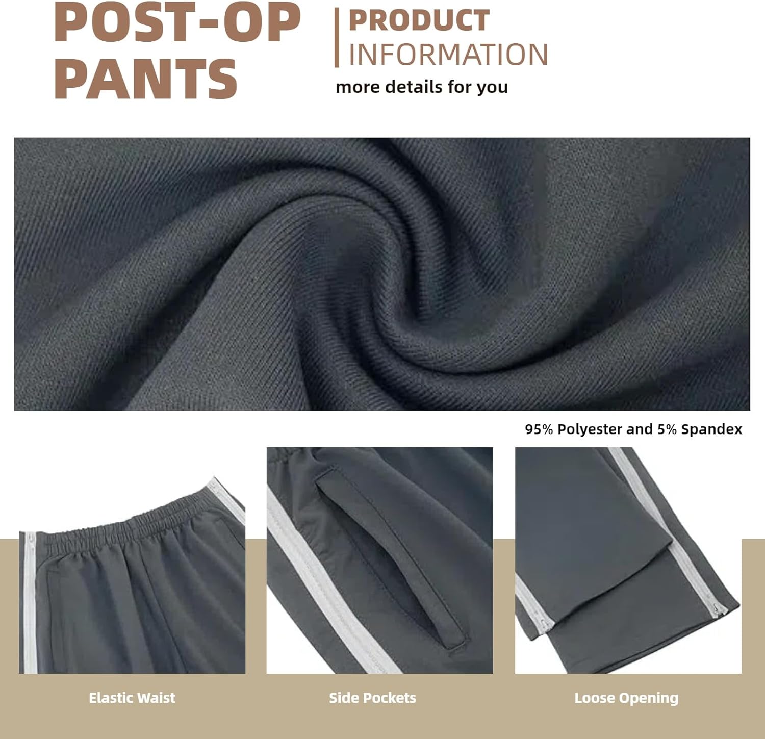 WEEOATAR Men Tear Away Pants Adaptive Clothing, Easy to Wear with Side Zippers, Open Bottom and Loose Fit Recovery Pants for Post-op, Disabled and Incontinence (Dark Blue,L)