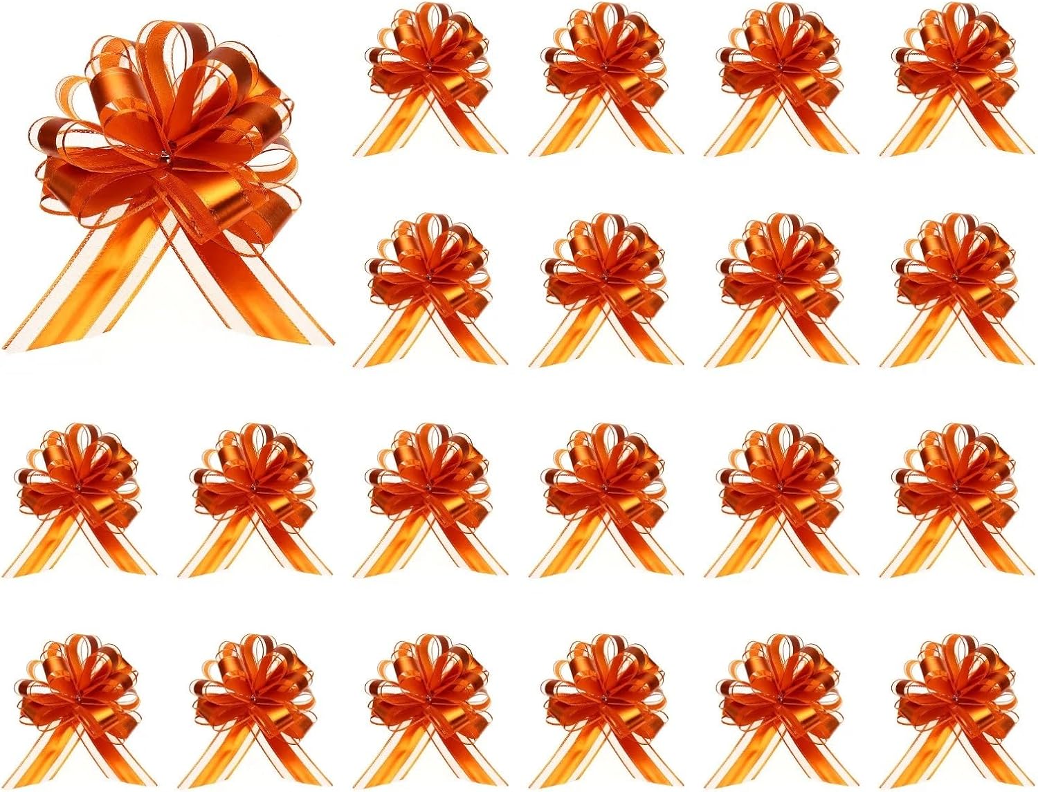 Pull Bows 20pcs Pull Bows 6.3 Inch Wide Organza Ribbon Bow for Gift Wrapping Orange/Yellow(Orange)